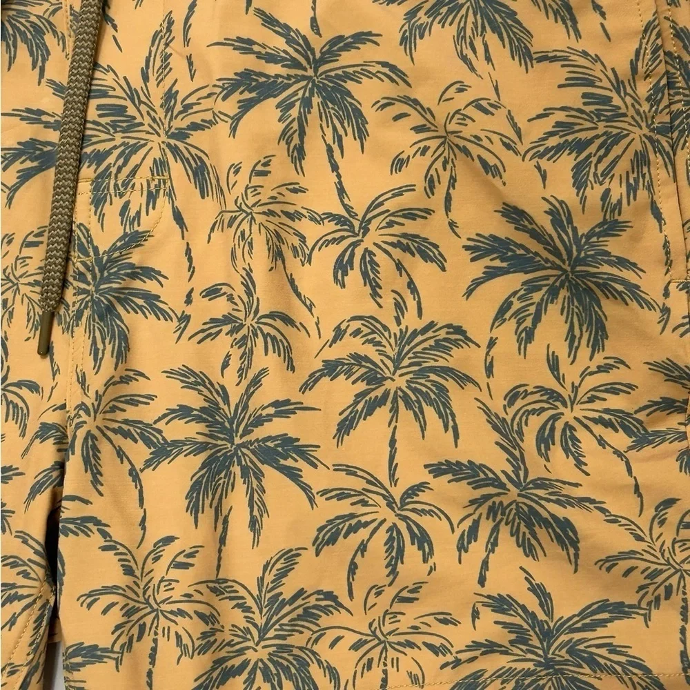 Faherty Palm Tree Yellow Grey Board Shorts Mens Size 40 Lace up Swim Surf
